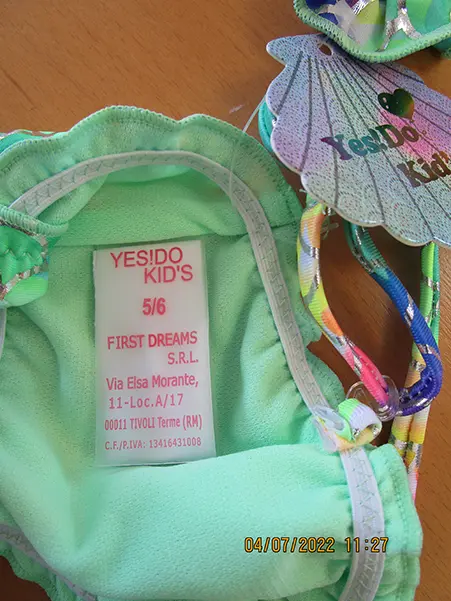 Foto dell’avviso ufficiale: YES! DO KID'S Bikini per bambini — rischio: Lesioni (A12/01045/22)