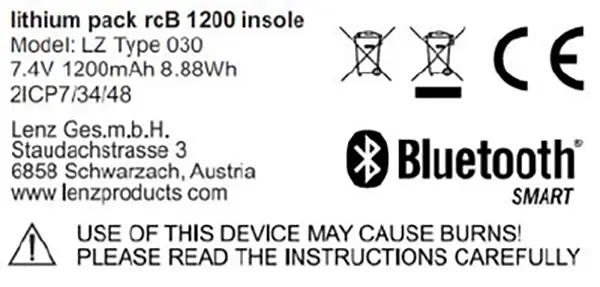Photo de l’avis officiel: LENZ lithium pack rcB 1200 insole Pack de batterie — risque: Brûlures