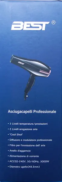 Foto do aviso oficial: Best PROFESSIONAL ASCIUGACAPELLI Secador de cabelo — risco: Queimaduras & Choque elétrico (A12/01075/22)