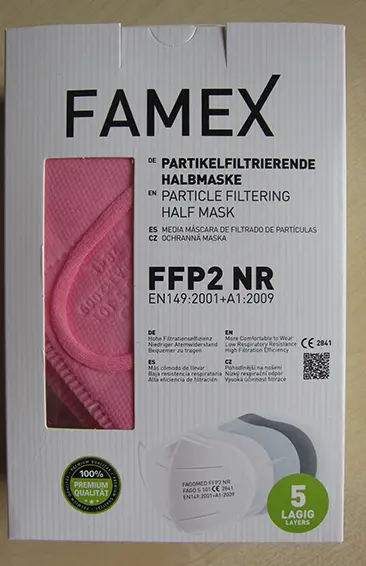 Foto uit de officiële melding: Famex FFP2 Famex - Modell Fago S 101 (nb 2841) Het masker van het deeltjefilter — risico: Gezondheidsrisico/overige