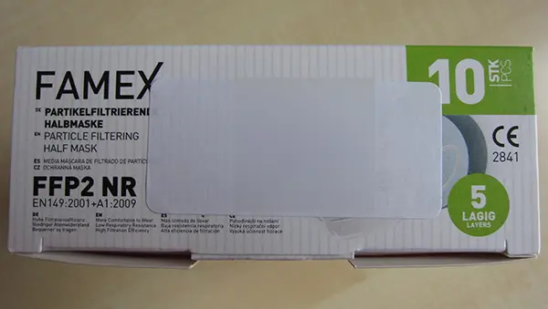 Foto uit de officiële melding: Famex FFP2 Famex - Modell Fago S 101 (nb 2841) Het masker van het deeltjefilter — risico: Gezondheidsrisico/overige