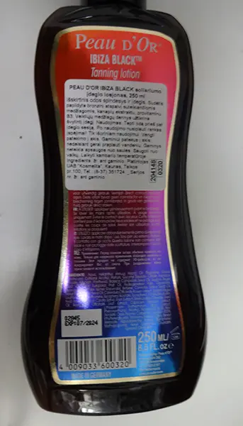 Photo de l’avis officiel: Peau D‘OR Ibiza black Lotion de bronzage — risque: Risque chimique