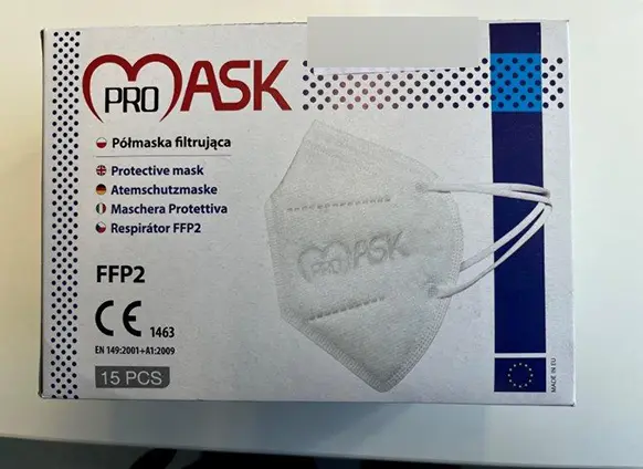 Foto aus der offiziellen Meldung: PRO MASK PRO MASK FFP2 Protective Mask Partikelfiltermaske — Risiko: Gesundheitsrisiken/Sonstige