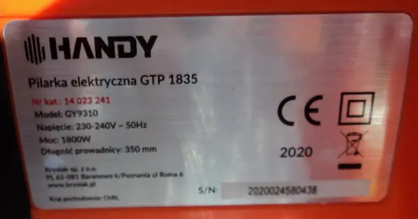 Photo de l’avis officiel: Handy Pilarka elektryczna Tronçonneuse — risque: Blessures