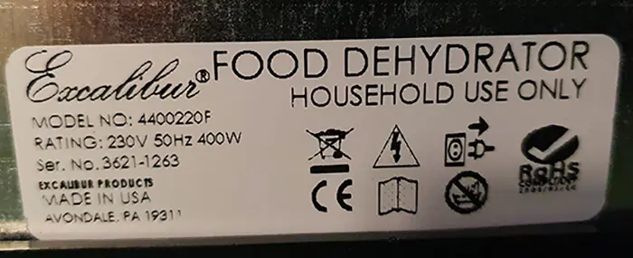 Foto do aviso oficial: Excalibur Desidratador de alimentos — risco: Queimaduras & Choque elétrico