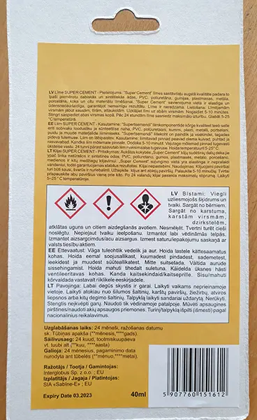 Foto dell’avviso ufficiale: Interglobus Glue „Super cement“ Colla — rischio: Rischio chimico