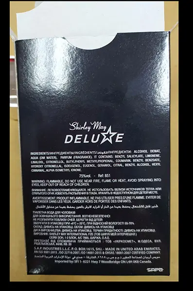 Photo de l’avis officiel: Shirley May DELUXE BLEU FIZZ Eau de toilette — risque: Risque chimique
