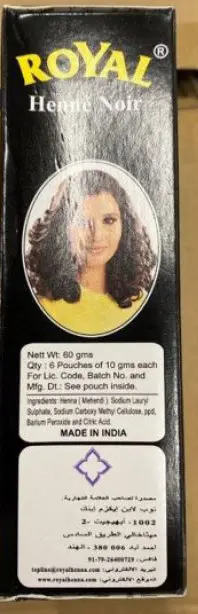 Foto dell’avviso ufficiale: Royal Black Henna Tintura per capelli — rischio: Rischio chimico (A12/01182/22)