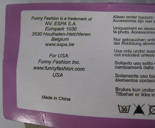 Photo from the official notice: Funny Fashion / Espa Baby honey bear fancy dress — choking risk