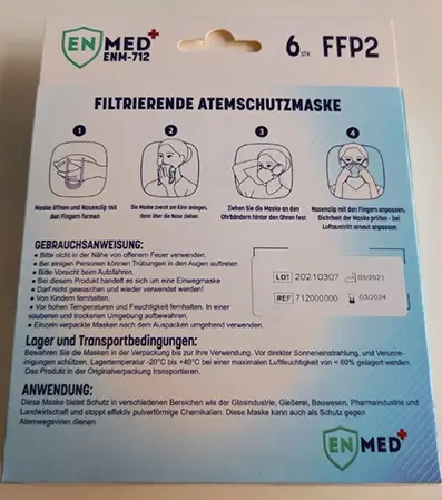 Foto uit de officiële melding: EN MED FFP2 Filtrierende Atemschutzmaske Het masker van het deeltjefilter — risico: Gezondheidsrisico/overige