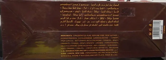Foto do aviso oficial: Al Haramain Amber pure perfume 12 pieces — risco: Químico