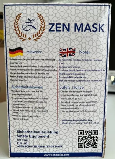 Photo from the official notice: Zen Mask particle filter mask — health risk