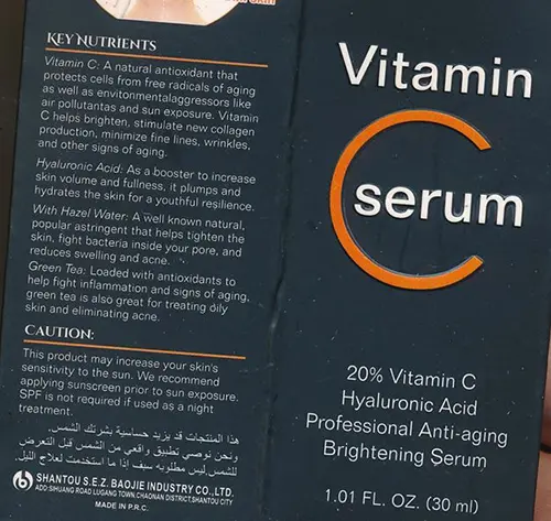 Photo de l’avis officiel: ROUSHUN Vitamin C serum Crème de soin de la peau — risque: Risque chimique