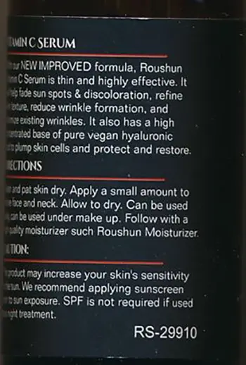 Photo de l’avis officiel: ROUSHUN Vitamin C serum Crème de soin de la peau — risque: Risque chimique