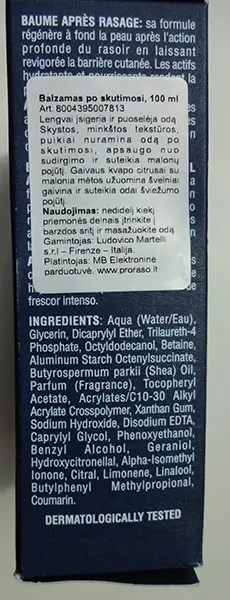 Foto do aviso oficial: PRORASO After Shave Balm Azur Lime Após o bálsamo de barbear — risco: Químico
