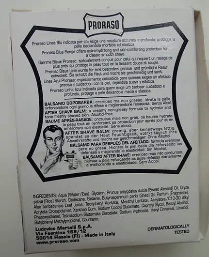 Foto aus der offiziellen Meldung: PRORASO After Shave Balm Protective With Aloe And Vitamin E Nach Rasur Balsam — Risiko: Chemikalie