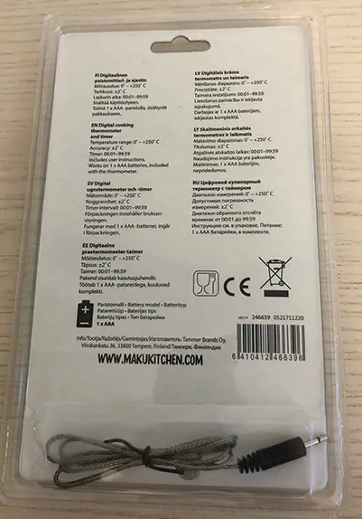 Photo from the official notice: Maku Digital cooking thermometer and timer — environment risk