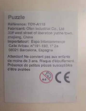 Foto aus der offiziellen Meldung: Puzzle Holzpuzzle — Risiko: Ersticken