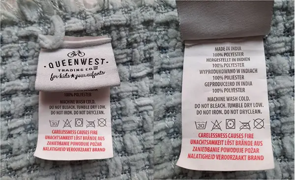 Photo de l’avis officiel: Queen West Trading Co. Couverture bébé — risque: Étouffement & Coincement