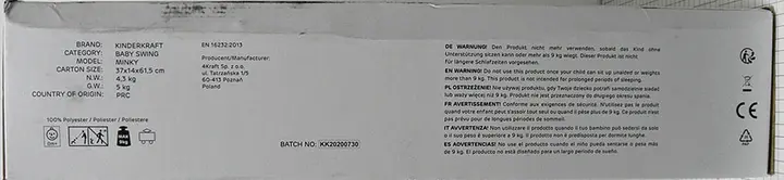 Foto do aviso oficial: KINDERKRAFT MINKY Balanço do bebé — risco: Ferimentos