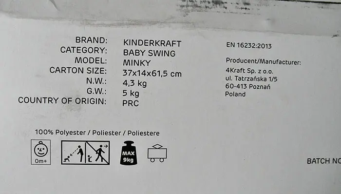 Foto do aviso oficial: KINDERKRAFT MINKY Balanço do bebé — risco: Ferimentos