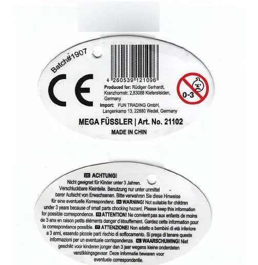 Photo de l’avis officiel: Megafüßler Jouet puffer — risque: Étouffement