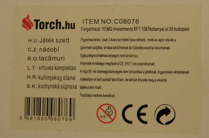 Photo from the official notice: HUA YA (on label: Torch.hu) Kitchen Good helper plastic doll with accessories — chemical risk