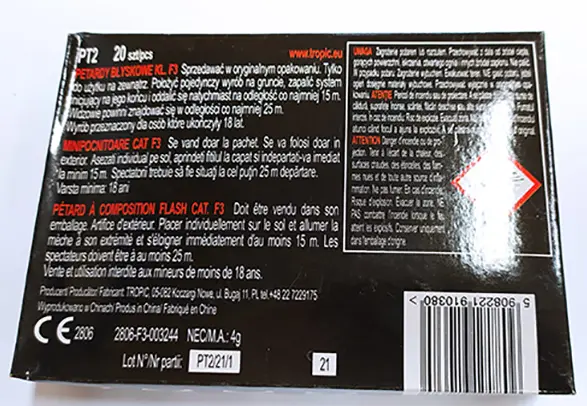 Photo de l’avis officiel: Tropic Achtung! Mini Feux d’artifice — risque: Brûlures & Blessures