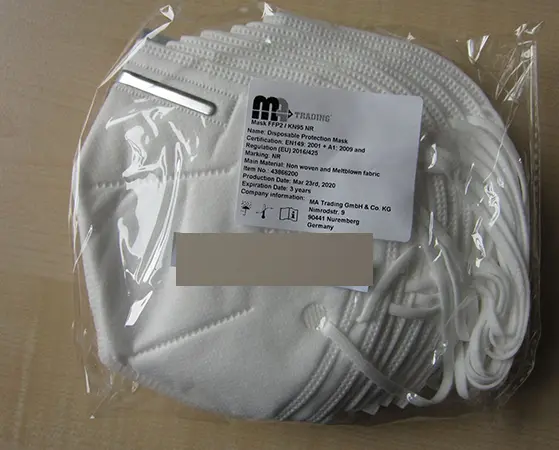Foto aus der offiziellen Meldung: MA Trading Disposable Protection Mask Partikelfiltermaske — Risiko: Gesundheitsrisiken/Sonstige