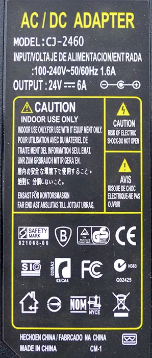 Foto aus der offiziellen Meldung: AveyLum AC/DC adapter AC/DC power supply mains adapter 24V 6A Stromversorgung — Risiko: Elektrischer Schlag & Feuer