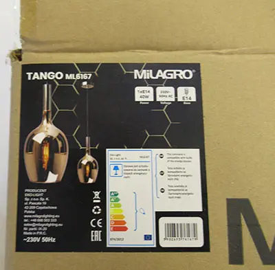 Photo de l’avis officiel: Milagro TANGO Plafonnier — risque: Choc électrique