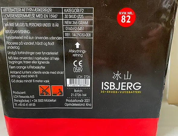 Foto del aviso oficial: MING - Art of Fireworks Isbjerg 30 Skuds Viftebatteri Fuegos artificiales — riesgo: Quemaduras & Incendio