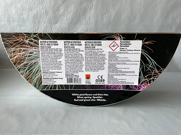 Photo from the official notice: Fyrværkerieksperten a/s Mesterens Fyrværkeri fireworks — burns & fire risk