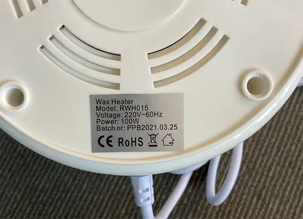 Photo from the official notice: POP UP BEAUTY WAX HEATER — burns & electric shock risk