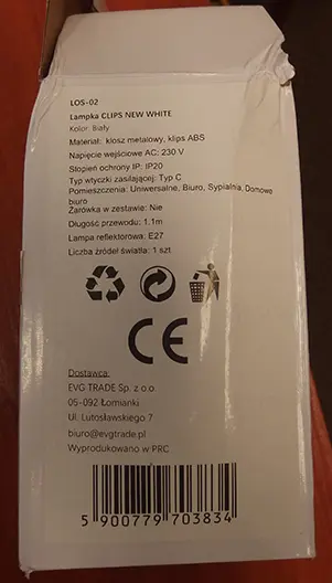 Foto do aviso oficial: EVG Lampka CLIPS NEW Lâmpada portátil — risco: Choque elétrico