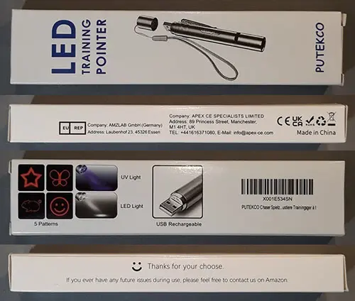 Photo from the official notice: PUTEKCO LED TRAINING POINTER laser pointer — damage to sight risk