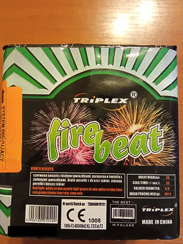 Photo de l’avis officiel: Triplex fire beat Feux d’artifice — risque: Brûlures & Incendie