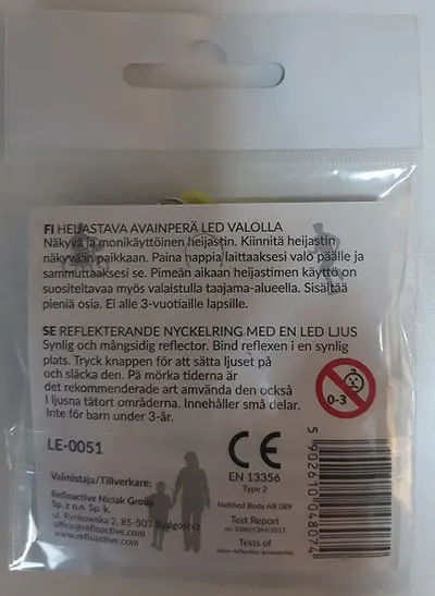 Photo from the official notice: Refloactive Niciak Group Reflective pendant with LED-light — injuries risk