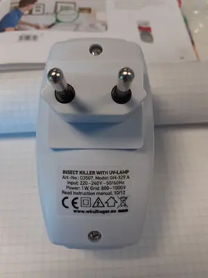 Foto uit de officiële melding: Windhager Lampe UV anti-insectes Plug in &amp; catch UV insect killer lamp — risico: Elektrische schok & Brand