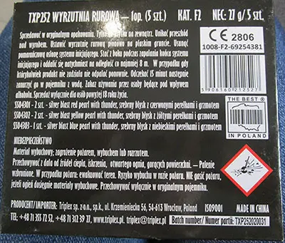 Photo de l’avis officiel: Triplex Wyrzutnia rurowa Feux d’artifice — risque: Brûlures & Blessures