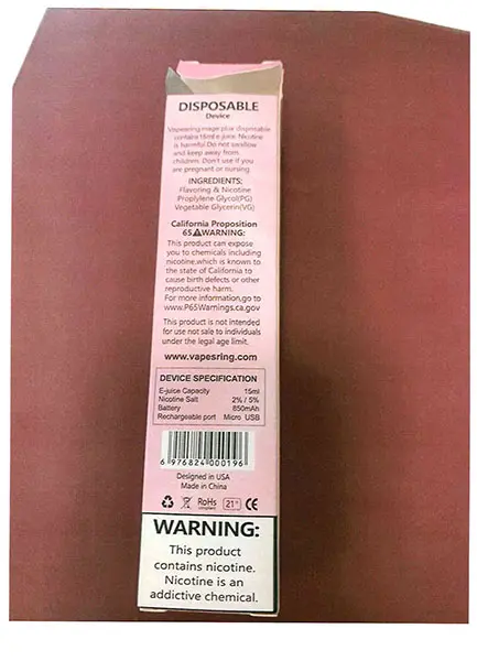 Photo from the official notice: Vapespring Vapespring Mega plus cotton candy disposable electronic cigarette — chemical risk
