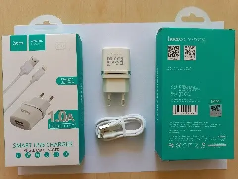 Foto do aviso oficial: hoco. Smart USB charger Carregador USB — risco: Choque elétrico (A12/01491/22)