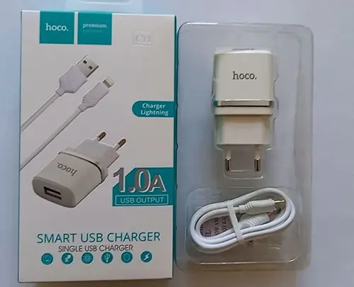 Foto do aviso oficial: hoco. Smart USB charger Carregador USB — risco: Choque elétrico (A12/01491/22)