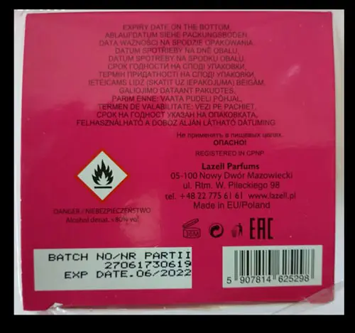 Photo de l’avis officiel: LAZELL® parfums LPNF PINK — risque: Risque chimique