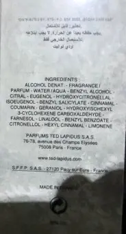 Photo de l’avis officiel: Lapidus pour homme Parfum — risque: Risque chimique