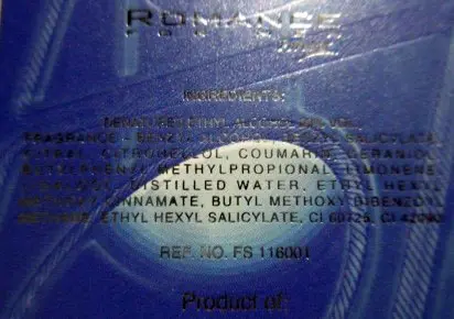 Photo de l’avis officiel: Romance for men Parfum — risque: Risque chimique