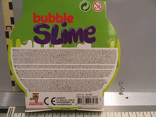 Photo de l’avis officiel: JOHNTOY B.V. Bubble slime Jouet slime — risque: Risque chimique