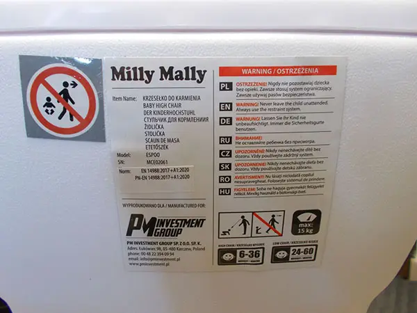 Foto aus der offiziellen Meldung: Milly Mally Baby High Chair Kinderhochstuhl — Risiko: Ersticken