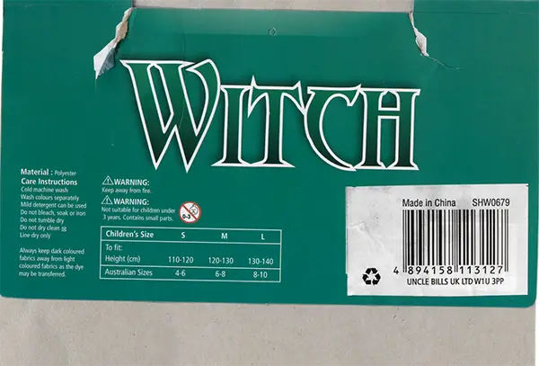 Foto aus der offiziellen Meldung: Boo! Witch Kids Costume Ausgefallenes Kleid — Risiko: Strangulierung