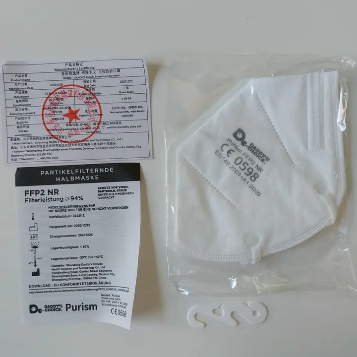 Foto uit de officiële melding: DADDY'S CHOICE Protective Face Mask Het masker van het deeltjefilter — risico: Gezondheidsrisico/overige